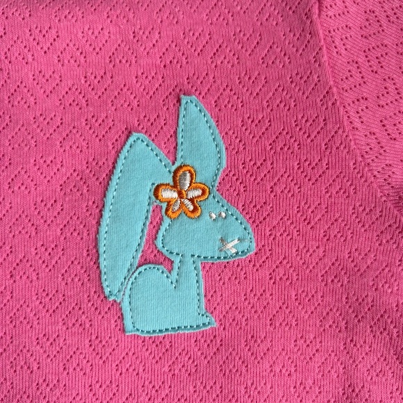 Oilily NWT pink pointelle short sleeved shirt with bunny detail size 98 (3-4) - Picture 4 of 11